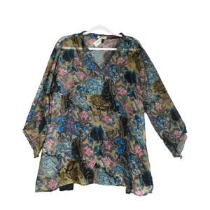 Claudia Richard Blouse Womens 2X Blue Paisley Multi Attached Tank Top Crinkle